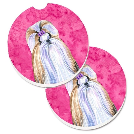 Carolines Treasures Pink Shih Tzu Set of 2 Cup Holder Car Coaster SS4741-PKCARC